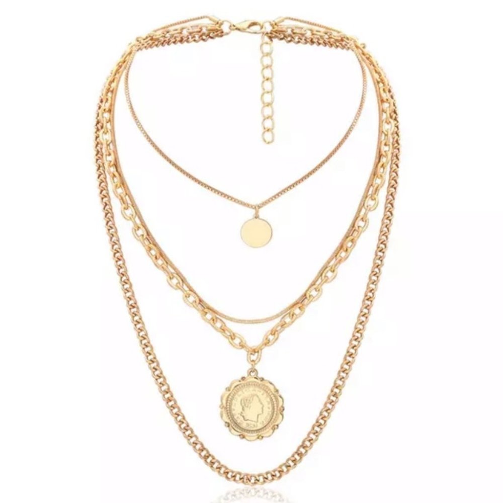 Multilayer Big Coin Pendant Chunky Chain Necklace